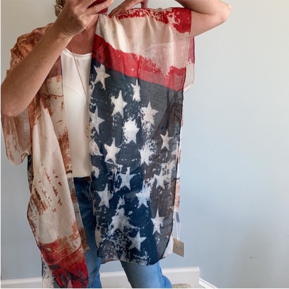 American Flag Print Boho Kimono - Picture 6 of 7